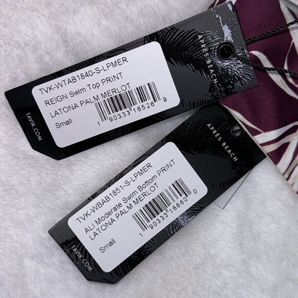 TAVIK REIGN Swim Top PRINT LATONA PALM MERLOT & ALI Moderate Swim Bottom Size Sm - Picture 10 of 11